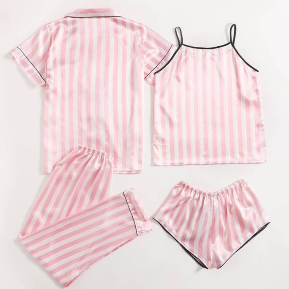 Pink Stripes Satin Feel Pajama Lounge Set - Picture 5 of 6